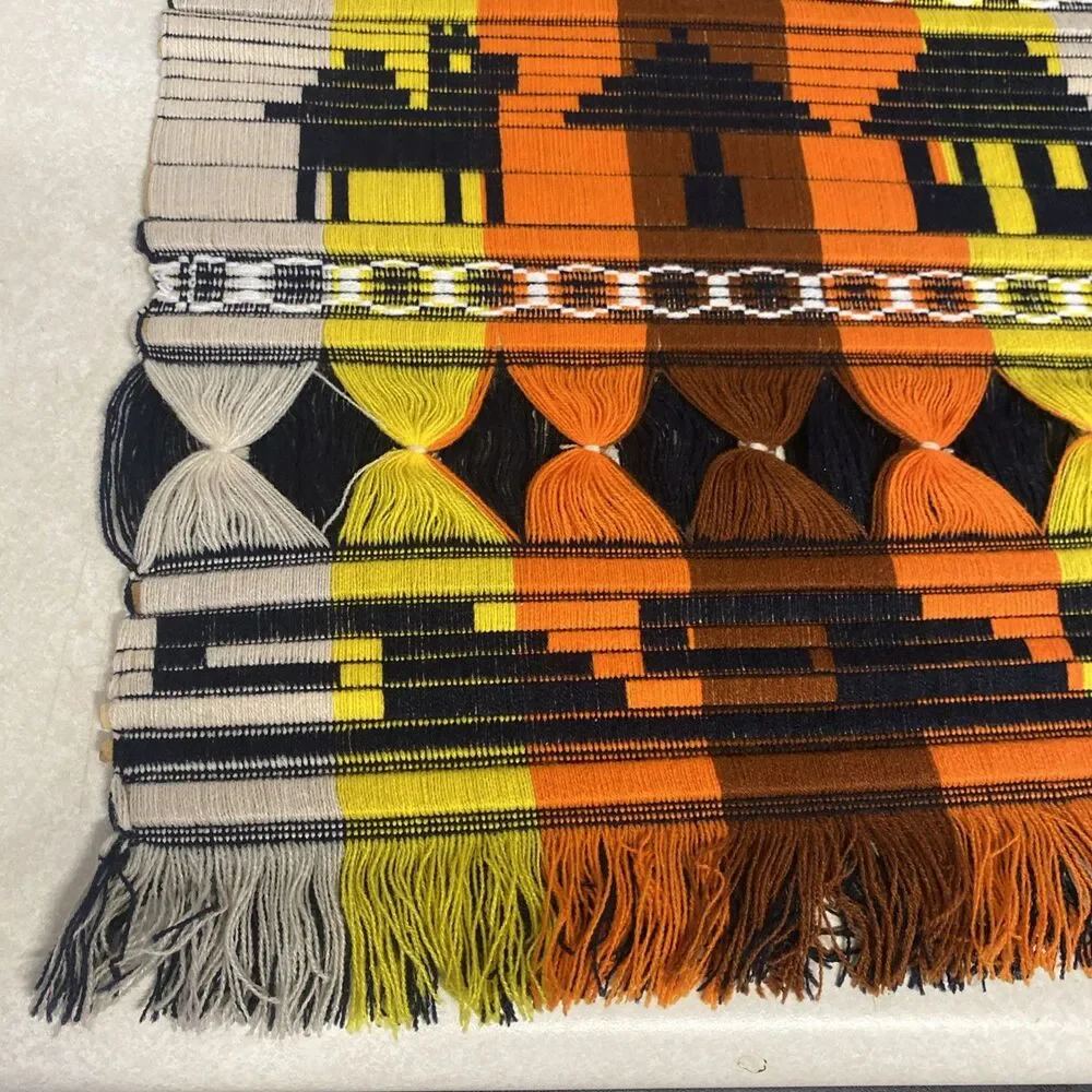 Vintage South American Wool Embroidery Tapestry: Rustic Folk Art Wall Hanging